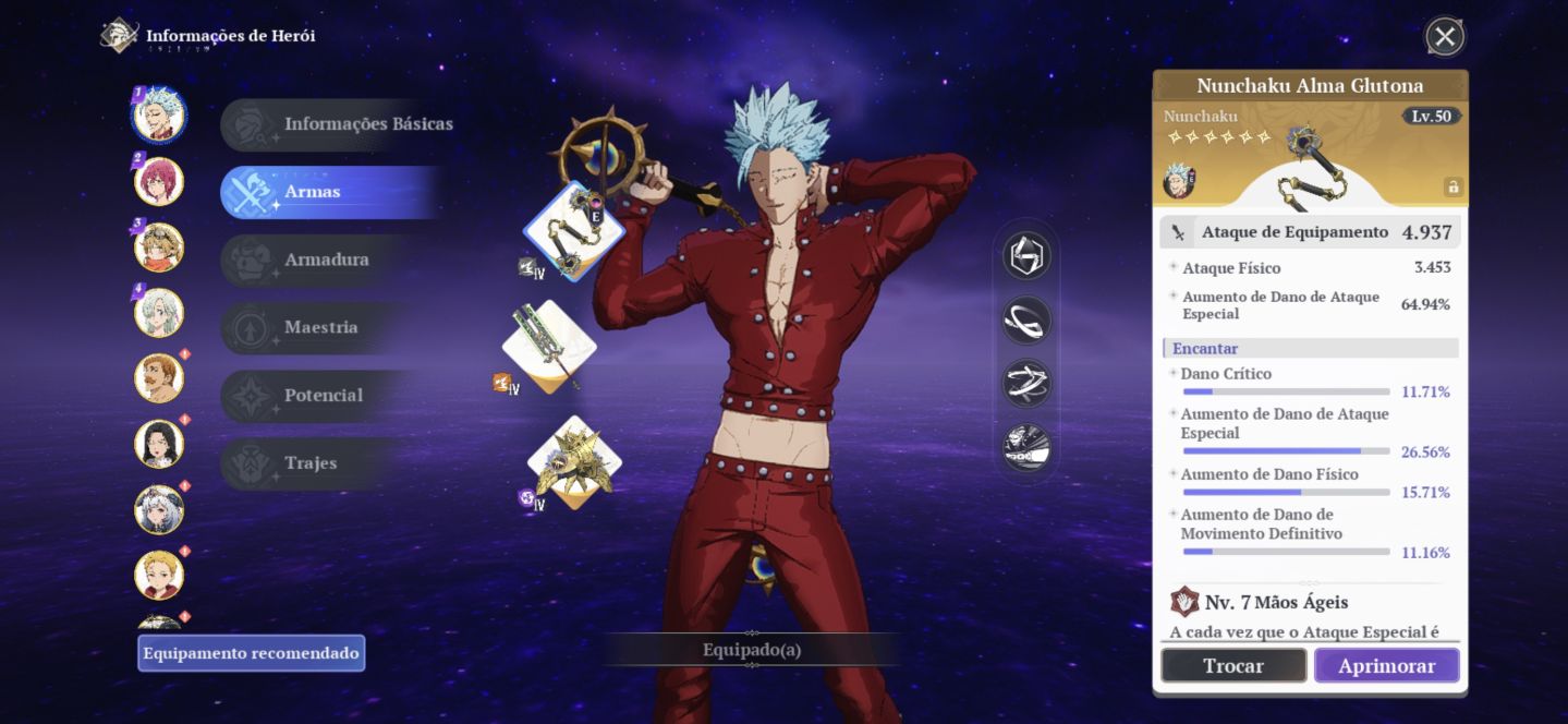 BAN P10, MERLIM P10, MELIODAS P9, ELIZA P6, GOWTHER P6, CONTA FULL END GAME