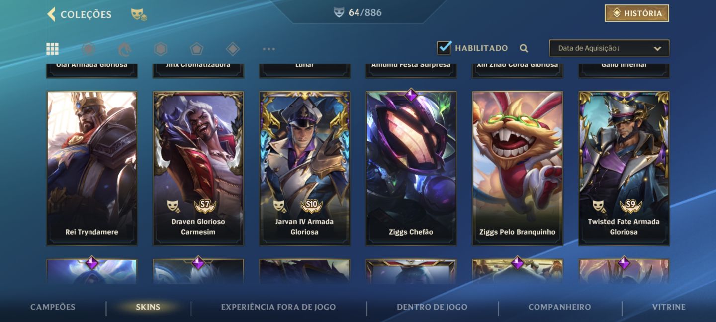 Conta de WildRift 64 skins preço mais baixo