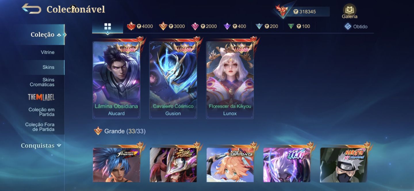 ACC EX-IMORTAL COM MUITAS SKINS MÓBILE LEGENDS