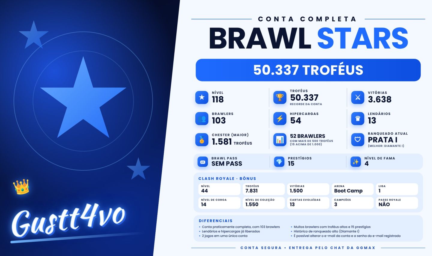 Brawl Stars 50K | 103 Brawlers | 240 SKINS | 13 Lendários | 54 Hipercargas