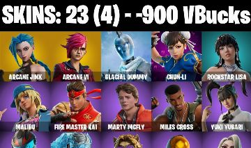 CONTA FORTNITE ARCANE JINX/ARCANE VI/ CHUN-LI/ CONTA COM VBUCKS NEGATIVOS