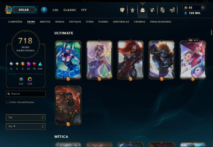 CONTA LOL DIAMANTE IV - EX MESTRE - 718 SKINS + DADOS DE REC - 100% SEGURA