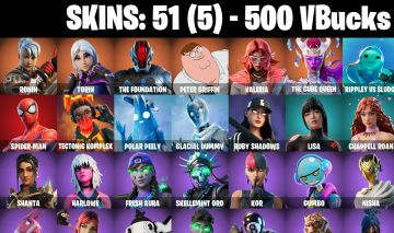 51 Skins - Carnage, Spider man, Peter Griffin, 500 vbucks