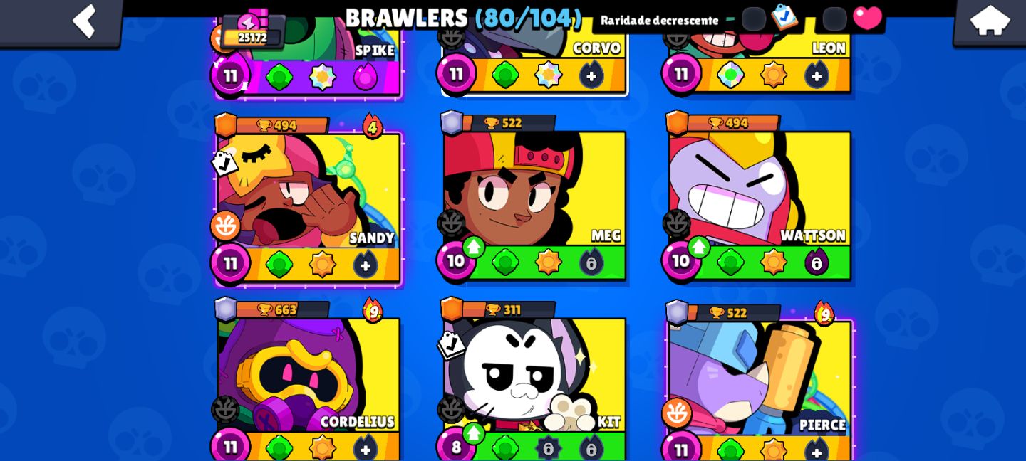 CONTA BRAWL 25.172 TROFÉUS | 80/104 BRAWLERS | 9 LENDÁRIOS