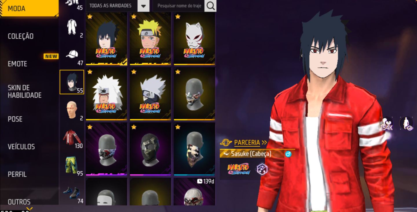 CONTA DE FF COM PARCERIA DO NARUTO COMPLETO + UMP RUBY + JAQUETA PRIMEIRA RECARG