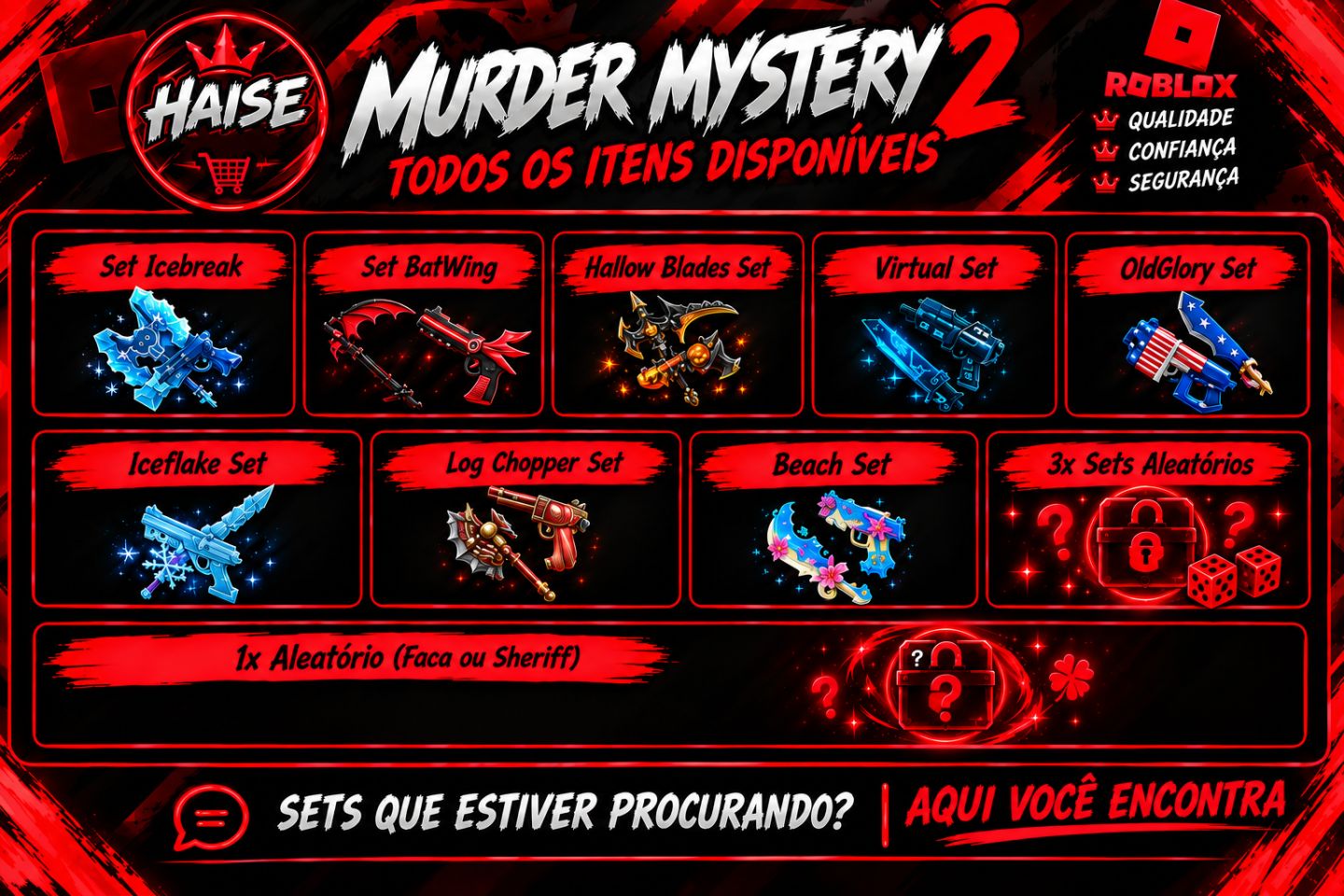 [MENOR PREÇO + BRINDE] GODLYS | SETS | | Murder Mystery 2 | MM2 (ROBLOX)