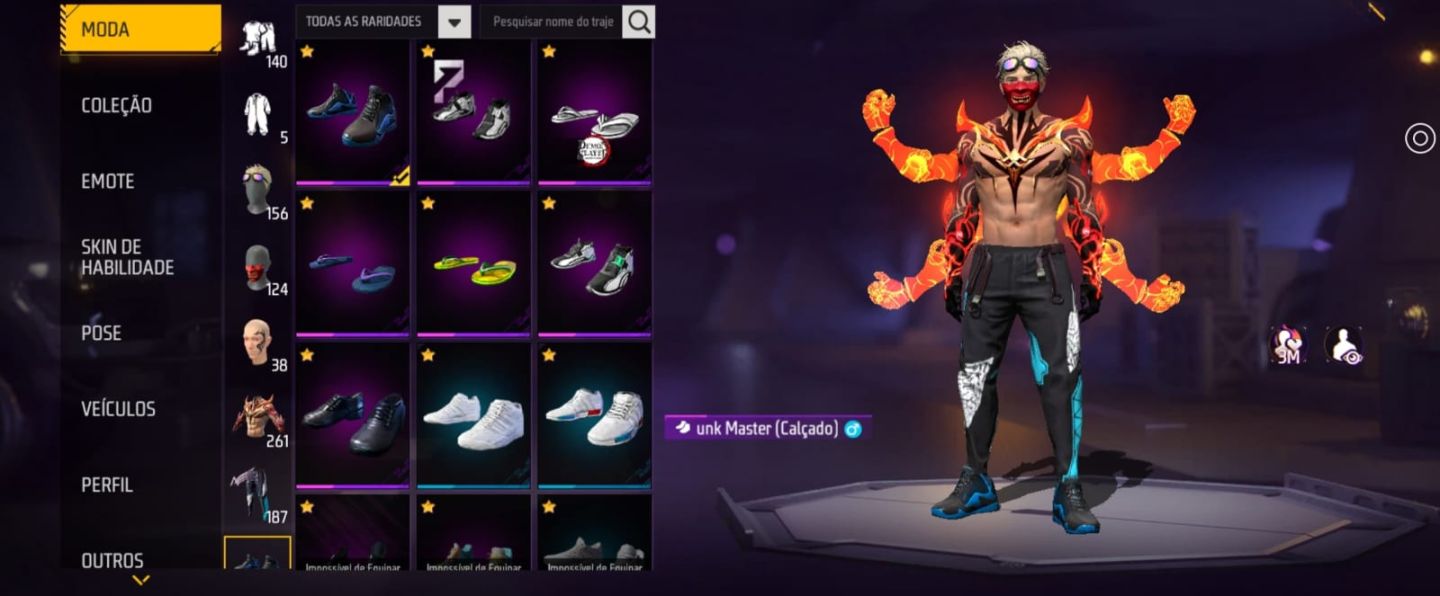 CONTA DE FREE FIRE COM ANGELICAL AZUL, PUNHO, DUNK MASTER, AUG EVOLUTIVA