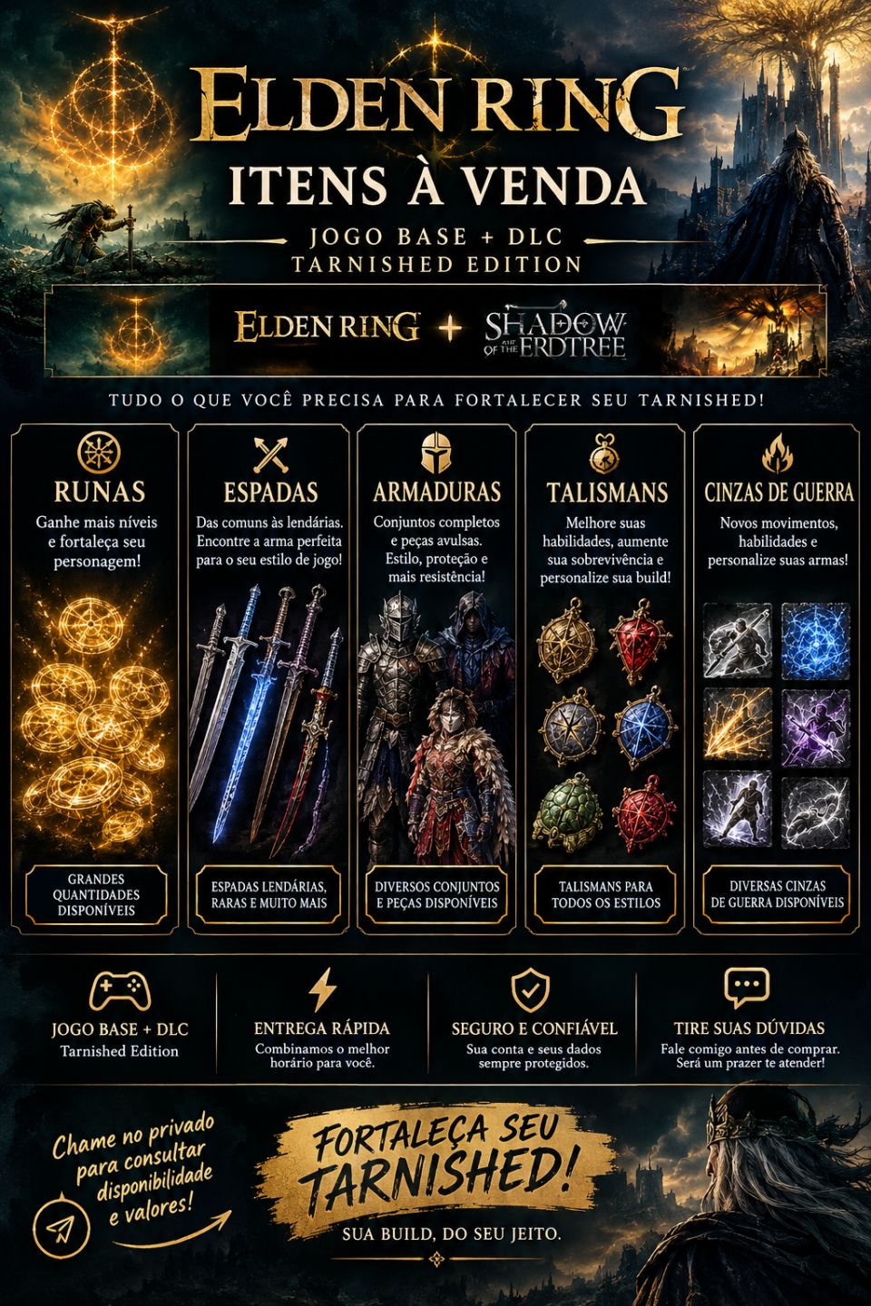 Somente PC/Steam,Venda de items, dlc e runas Elden ring. Melhor preço do mercado