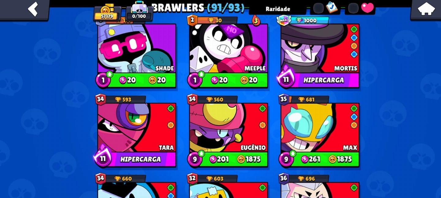 Conta Brawl Stars Rara 91/93 personagens - Vem no Certo