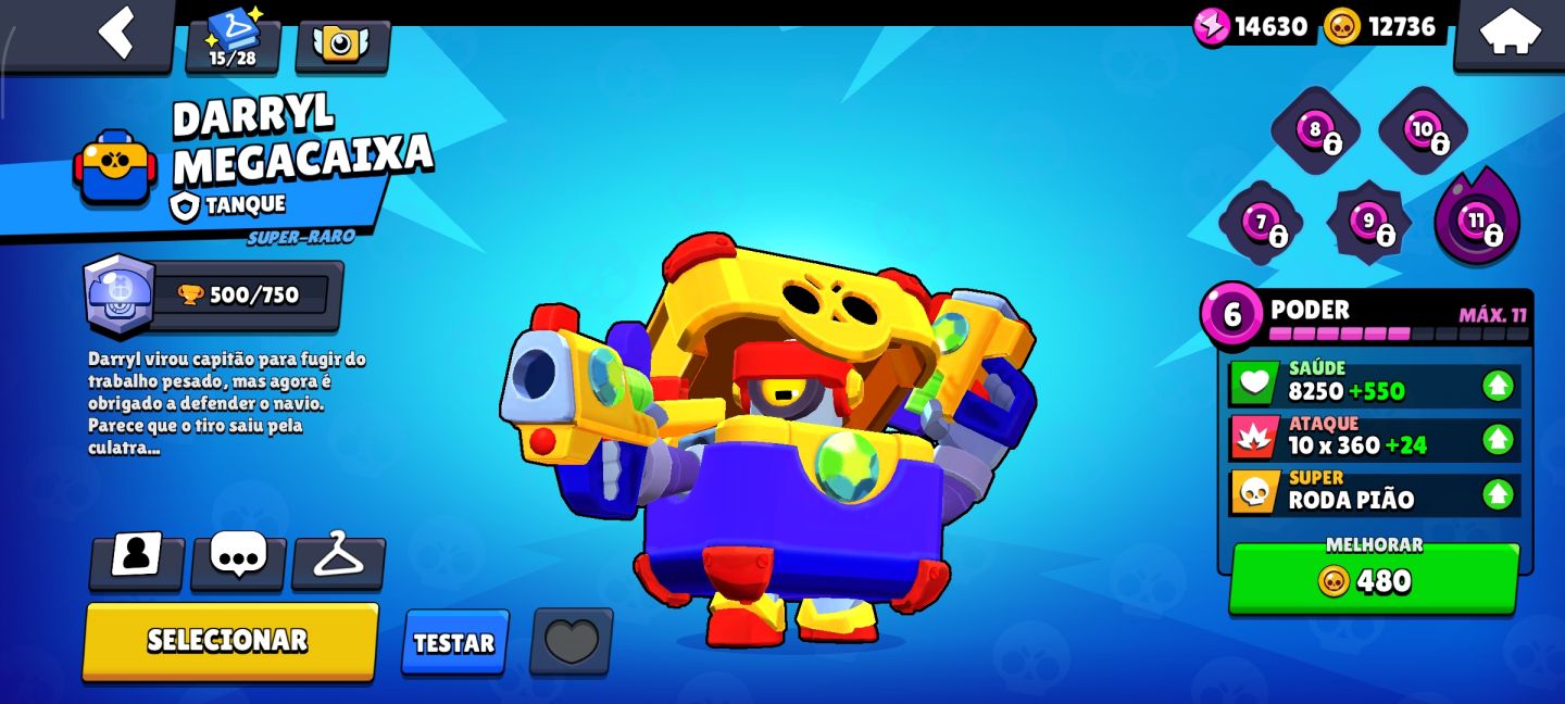 Conta de brawl Star com Colt desafiante entre outras skin raras