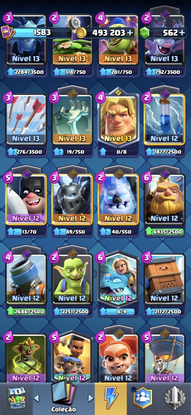 CONTA CLASH ROYALE TOP 10.106 TROFÉUS |CARTAS NÍVEL 15|493K DE OURO + 562 GEMAS