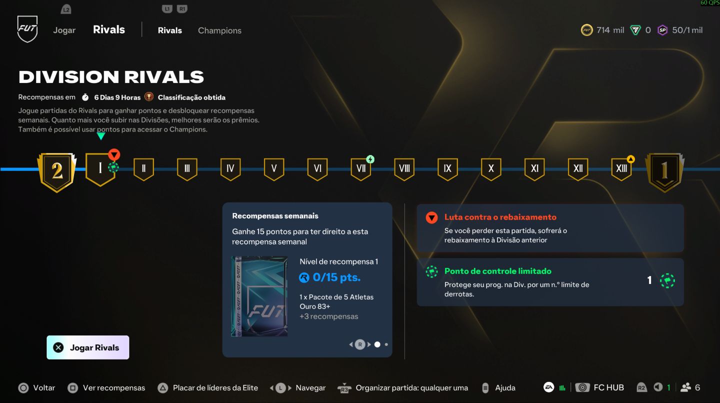 Conta EA FC 27 Galeria Lv.10, Div 2, 700k coins, time de 2.1M.