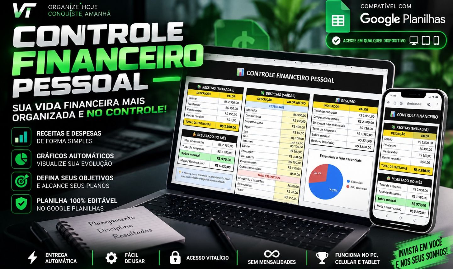 PLANILHA DE CONTROLE FINANCEIRO PESSOAL | GOOGLE PLANILHAS | AUTOMÁTICA!