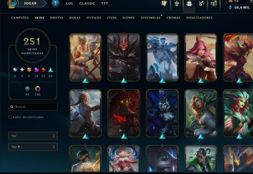 Conta RARA de lol desde 2015 com 251 skins e todas as ultimate