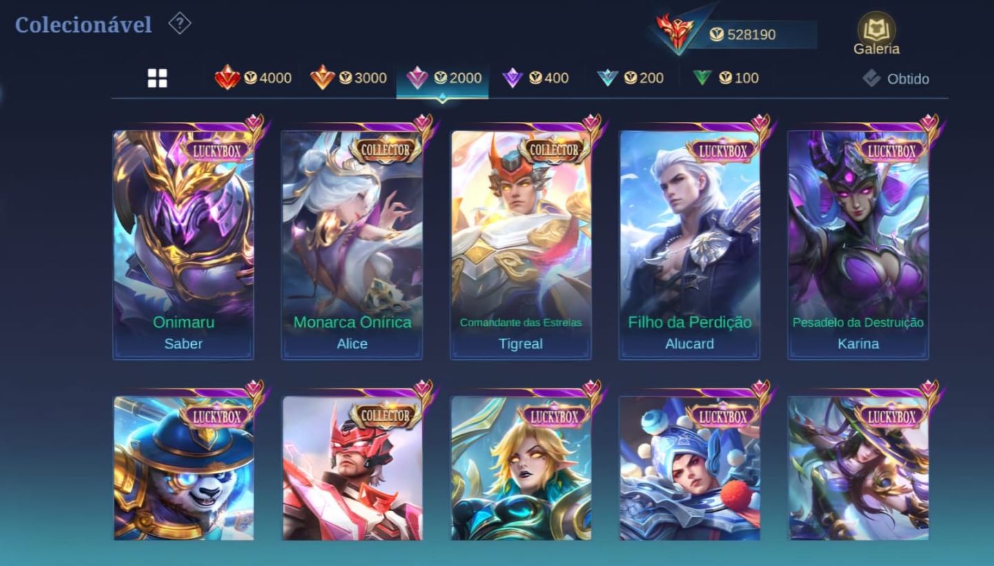 Conta mobile legends 954 SKINS! COLECIONADOR MUNDIAL! Herói e Emblema!!