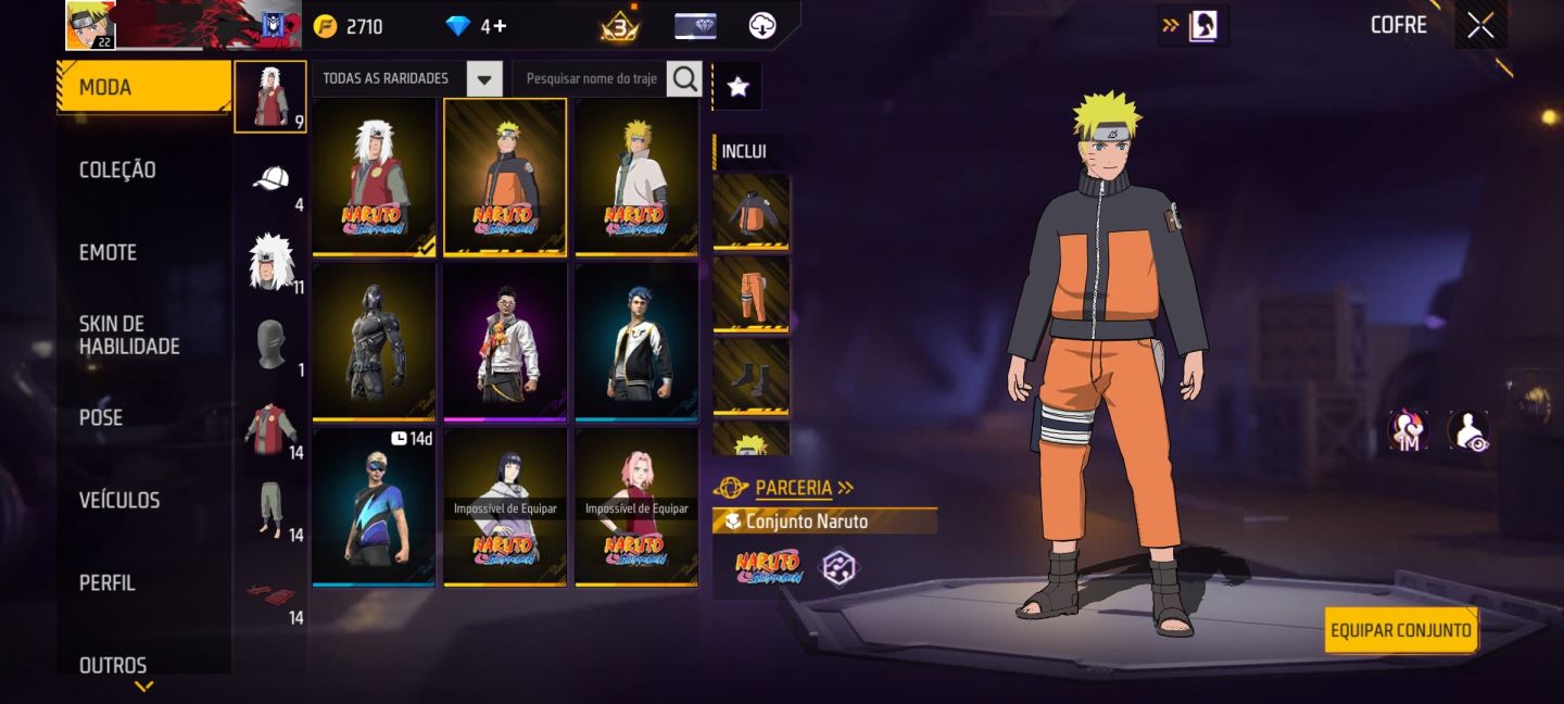 CONTA FREE FIRE + COLEÇÃO NARUTO