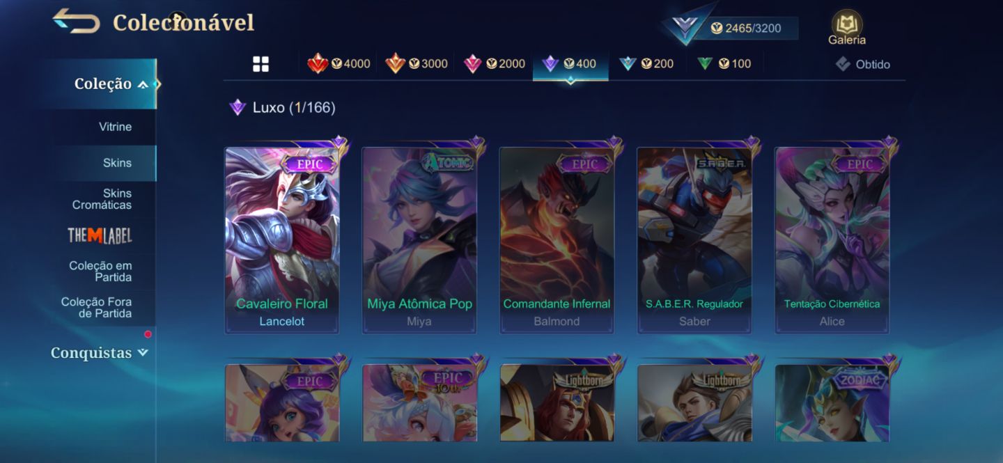 CONTA MOBILE LEGENDS INICIANTE | ÉPICO | MAIN SABER | SKINS