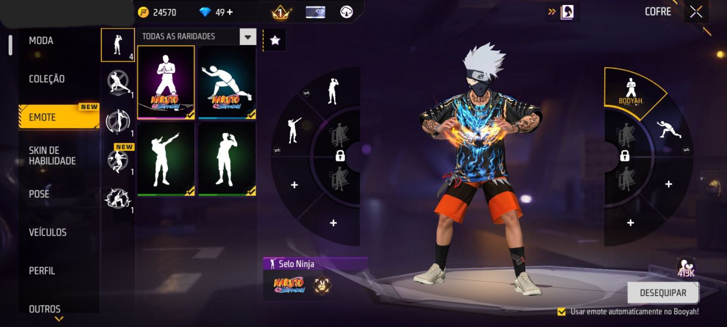 CONTA FF NIVEL 17 + MORCEGO CAÓTICO + 3 SKINS DO NARUTO + 2 GELOS (SEU EMAIL)