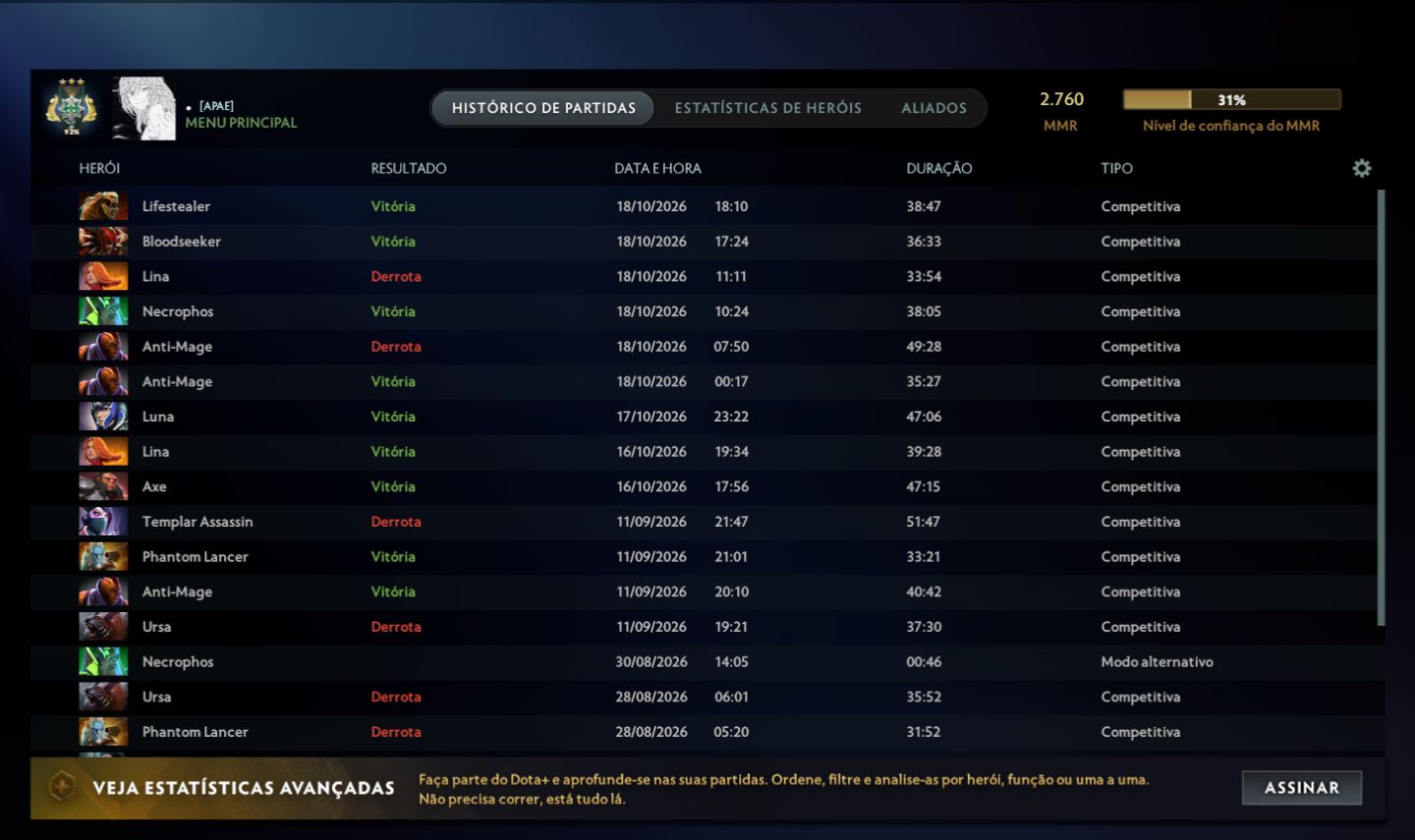 CONTA ARCONTE 3 - DOTA 2 2k.760 MMR - 11.390/11.390 BEHAVIOR