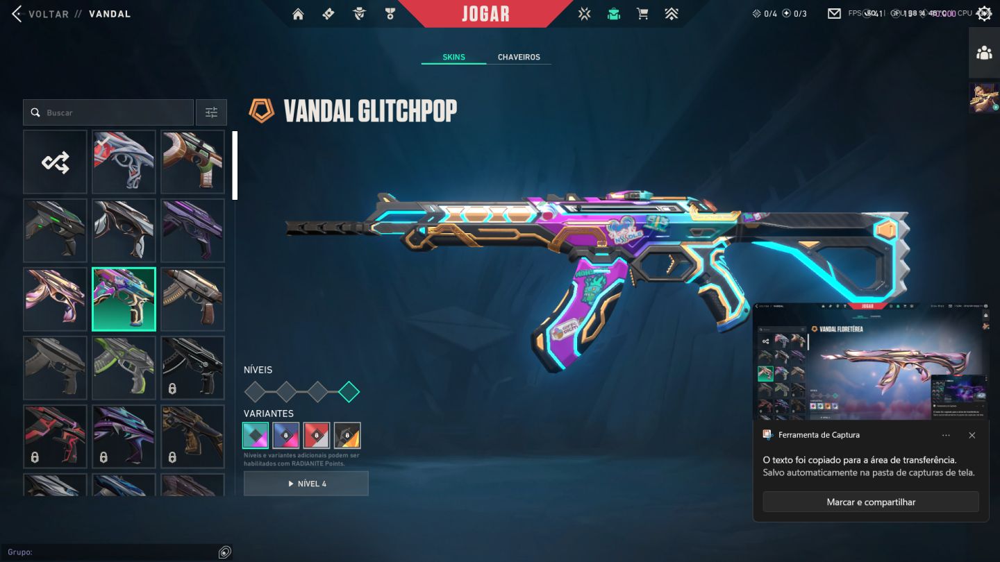 CONTA VALORANT LVL 232 | PLATINA | RGX + GAIA + GLITCHPOP + FACAS | FULL ACESSO