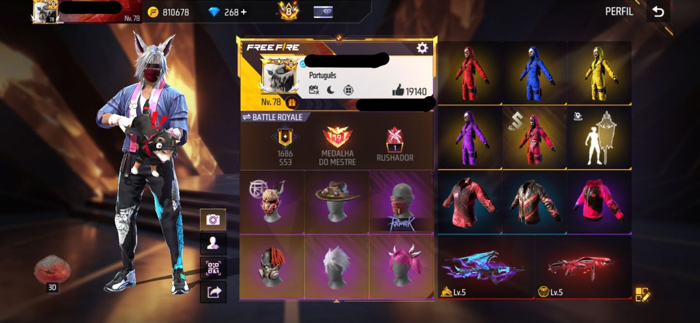 Conta Free Fire com Primeiro Terceiro Setimo Passe Ragnarok Mestre S6 S7 Prime 8