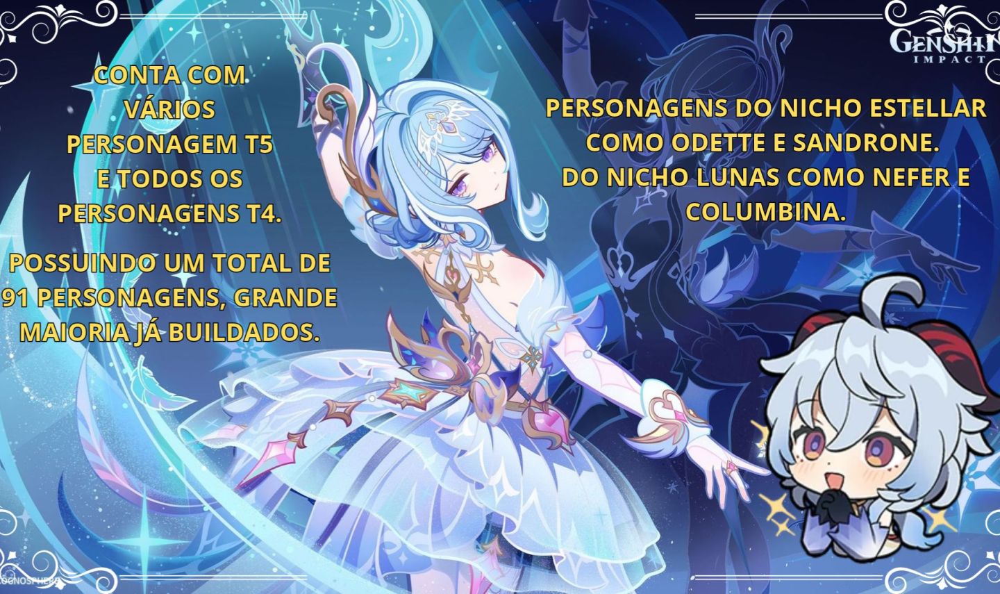Conta Genshin Impact com vários personagens T5 incluindo os TOp meta DPS.