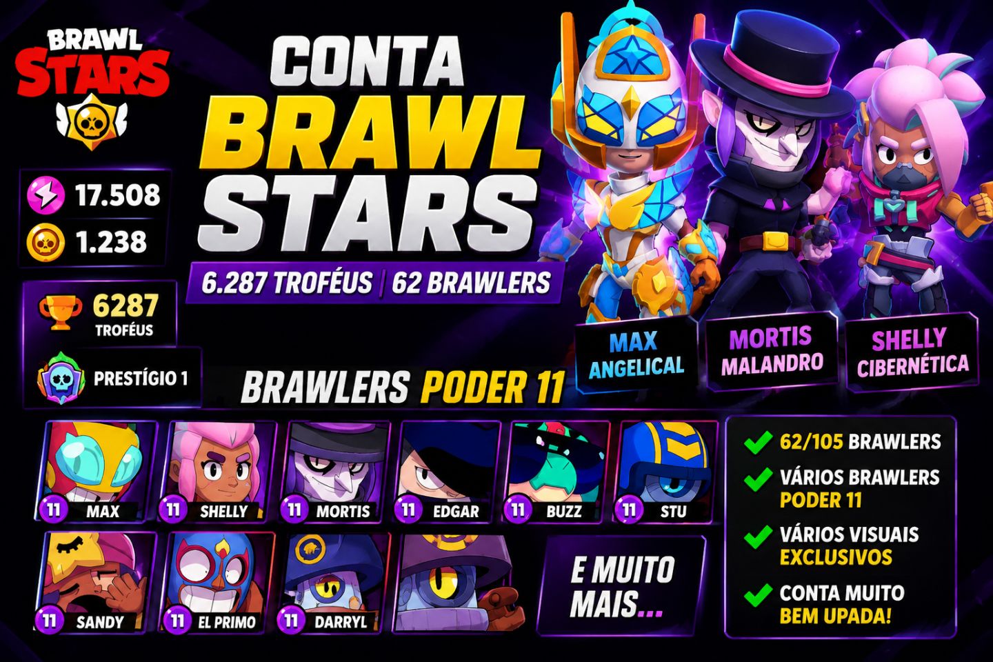 CONTA BRAWL STARS 6.2K TROFÉUS | 62 BRAWLERS | PODER 11