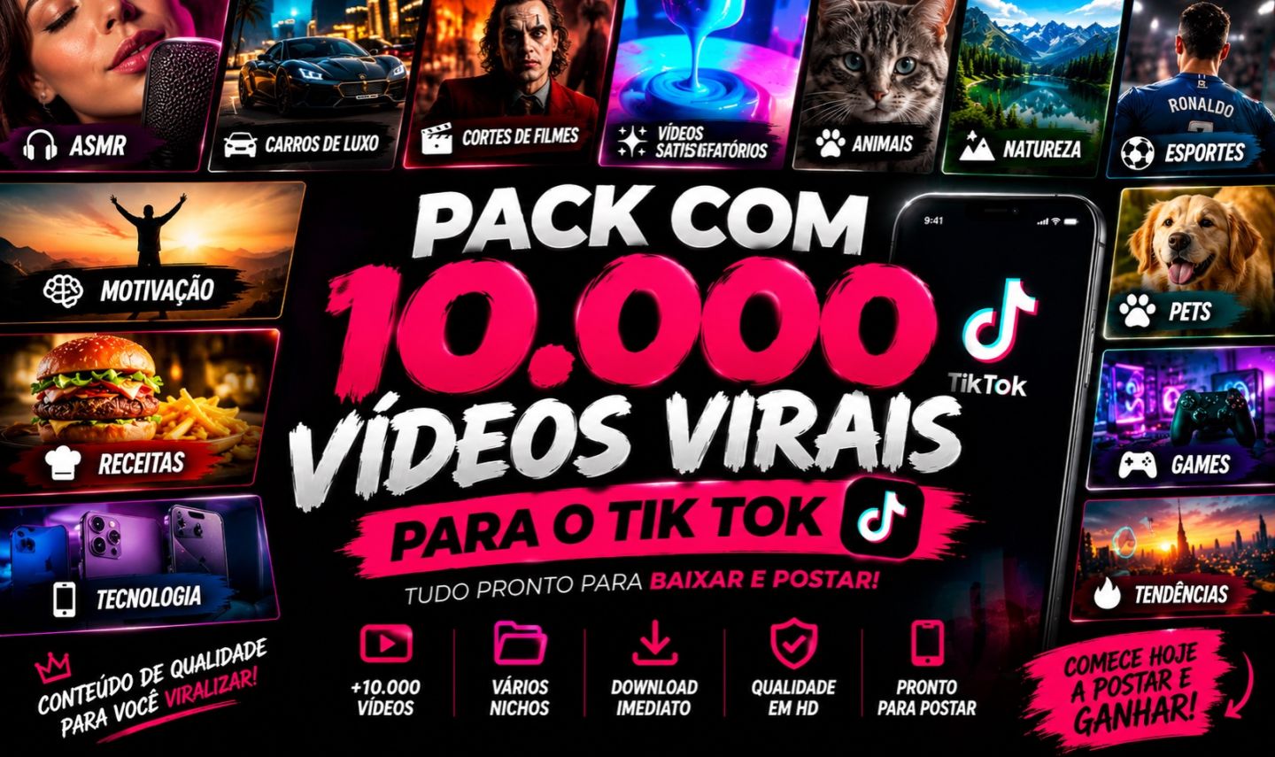 PACK COM 10.000 VÍDEOS VIRAIS PARA TIKTOK | ASMR, CARROS, FILMES E MAIS