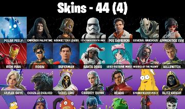 CONTA FORTNITE COM 44 SKINS ROBIN/SUPER MAN/HATSUNE/KENDO/CASSIDY QUINN