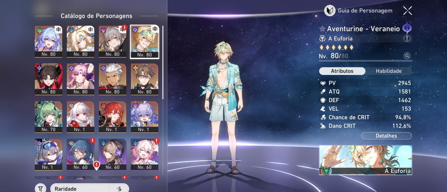 Conta honkai Star rail lv66, personagens meta