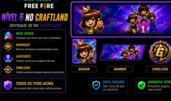 FREE FIRE - Craftland Nível 6 | Emblema + Nick Colorido + Avatar - 60k Seguidor