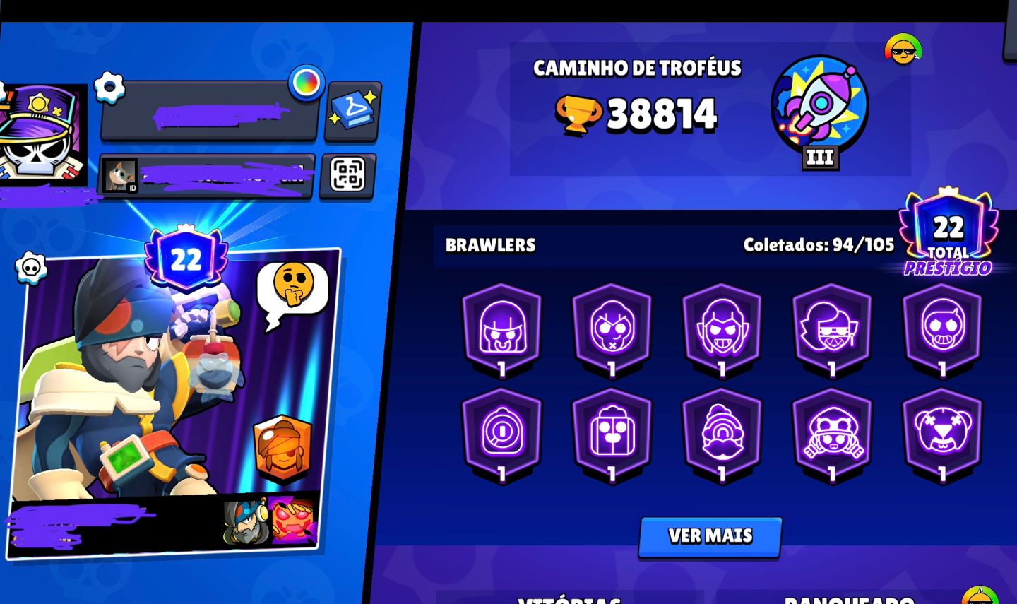 Conta de Braw stars com quase 39k troféus e várias skin raras e 22 prestígios