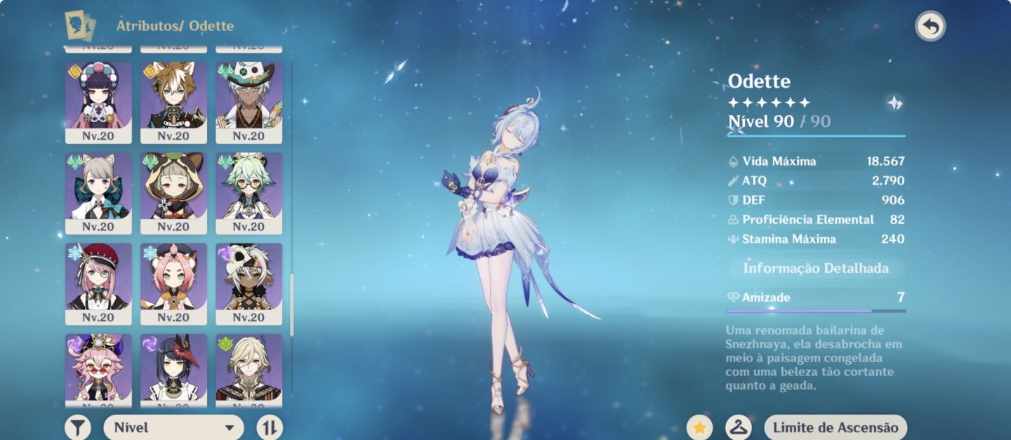 Conta genshin Impact com 24 personagens 5 estrelas, armas 5 estrelas e artefatos