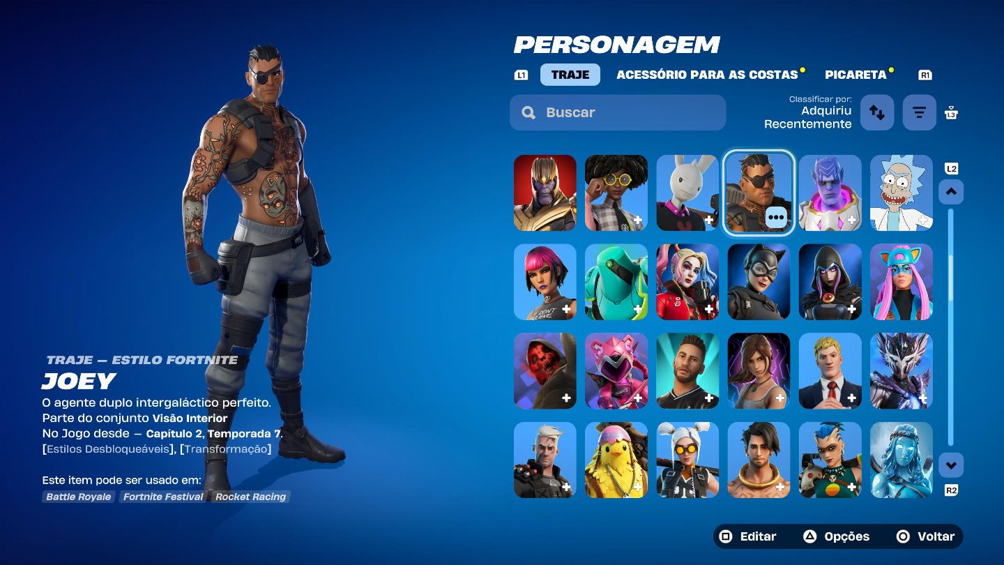 Conta de Fortnite antiga com 169 skins desde a temporada 3