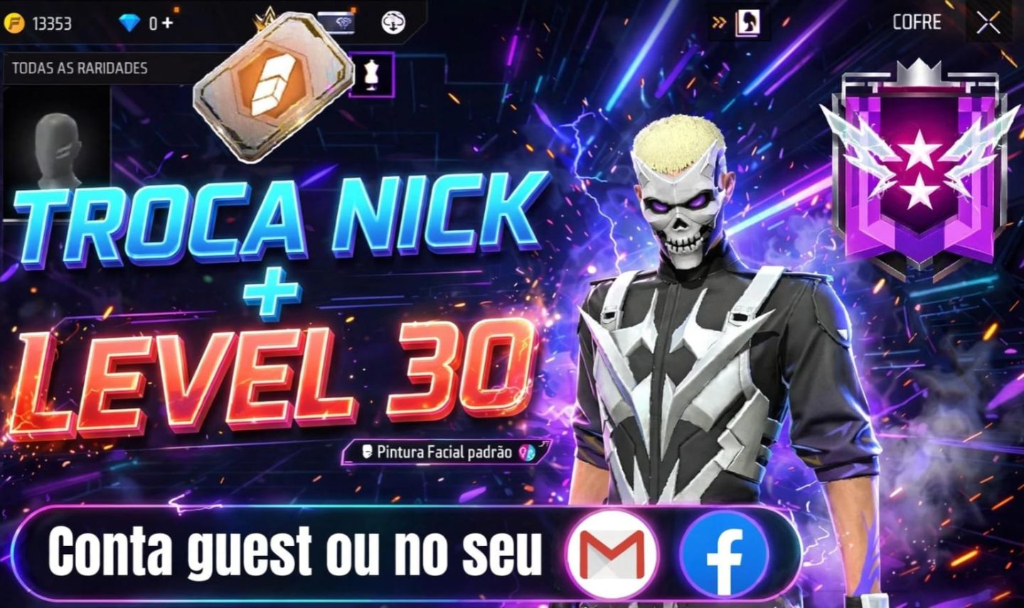 Contas free fire level 30 + troca nick + patente diamante + guest + no seu email