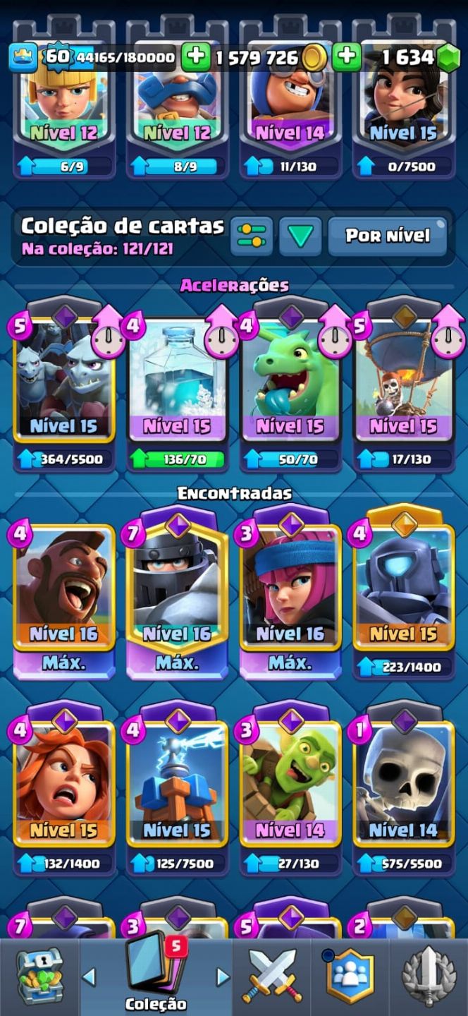 Conta de clash royal level 60 12k de troféu vários level 14 acima