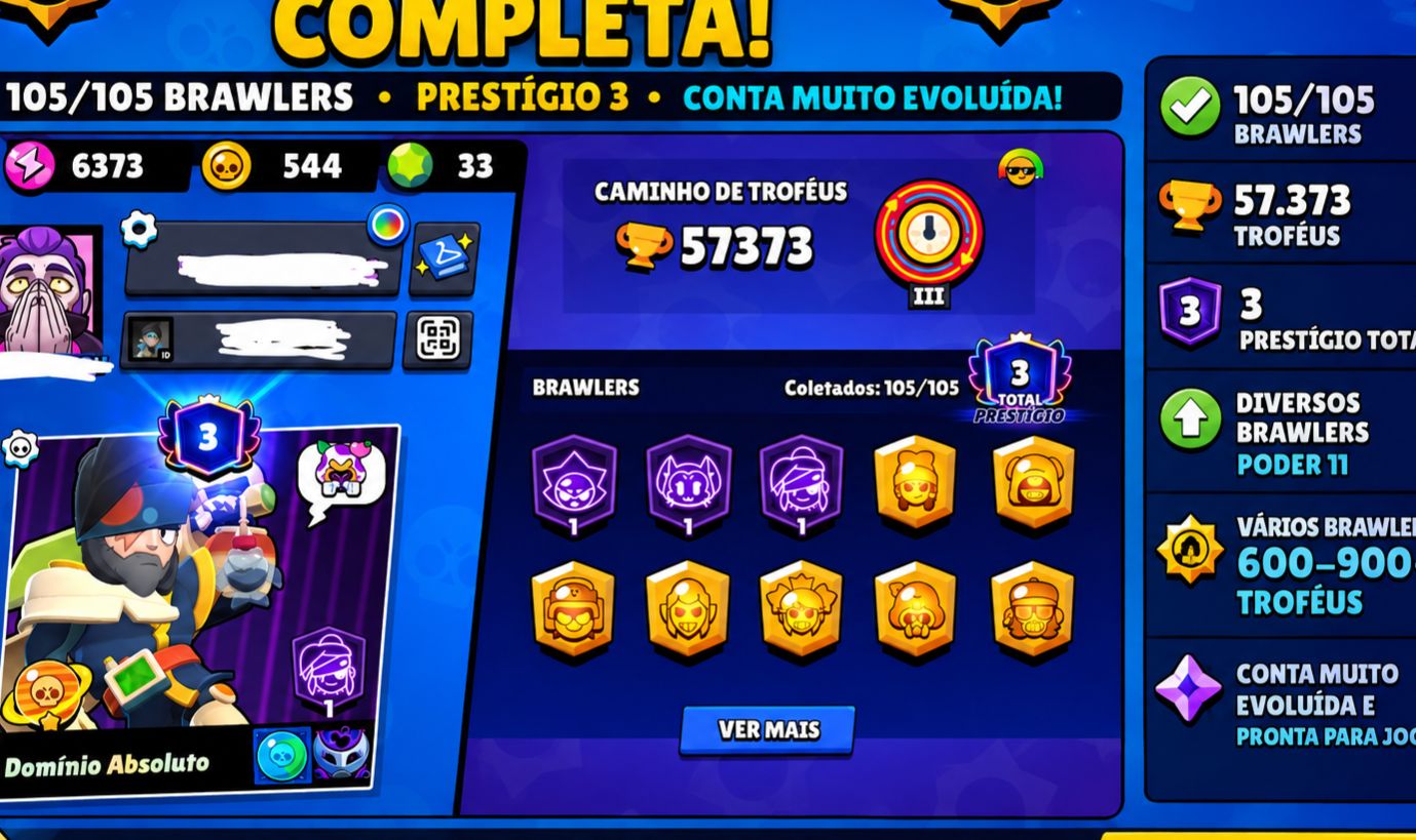 BRAWL STARS - UPADA, 105 BRAWLERS, 57K TROFÉUS, 350+ VISUAIS DISPONÍVEIS