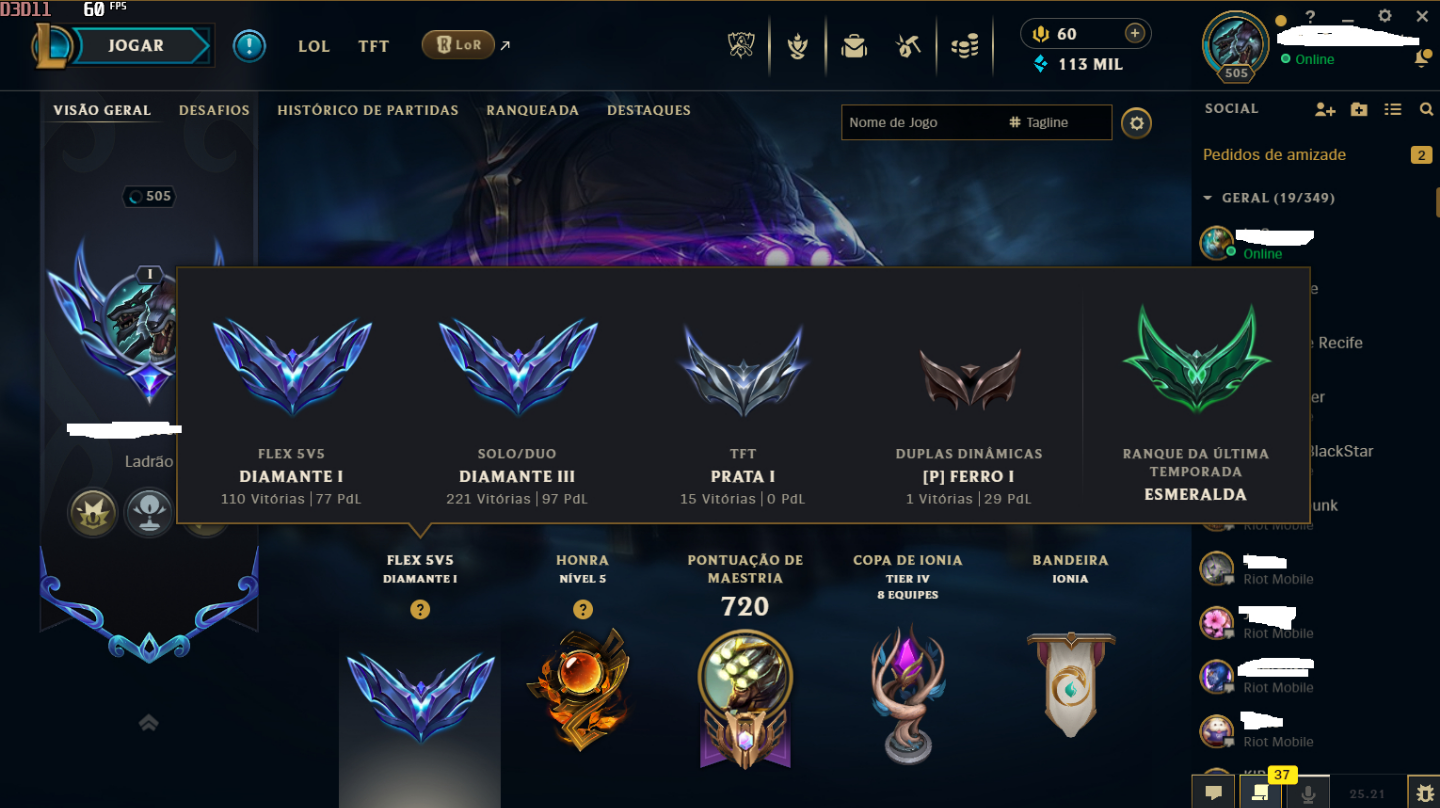 Conta LOL Diamante | 178 Skins | Todos Campeões | Desde 2016