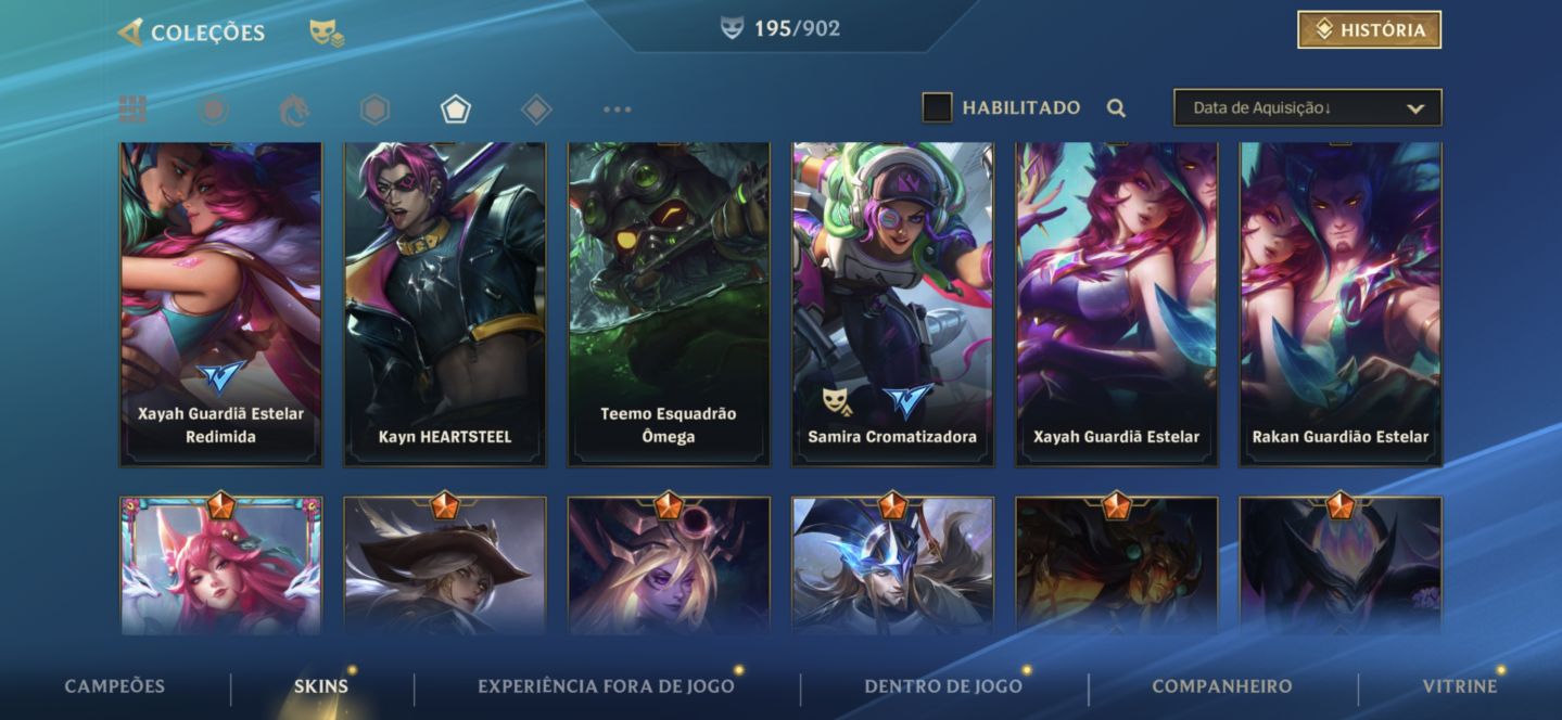 Conta de wild Rift com inúmeras skins
