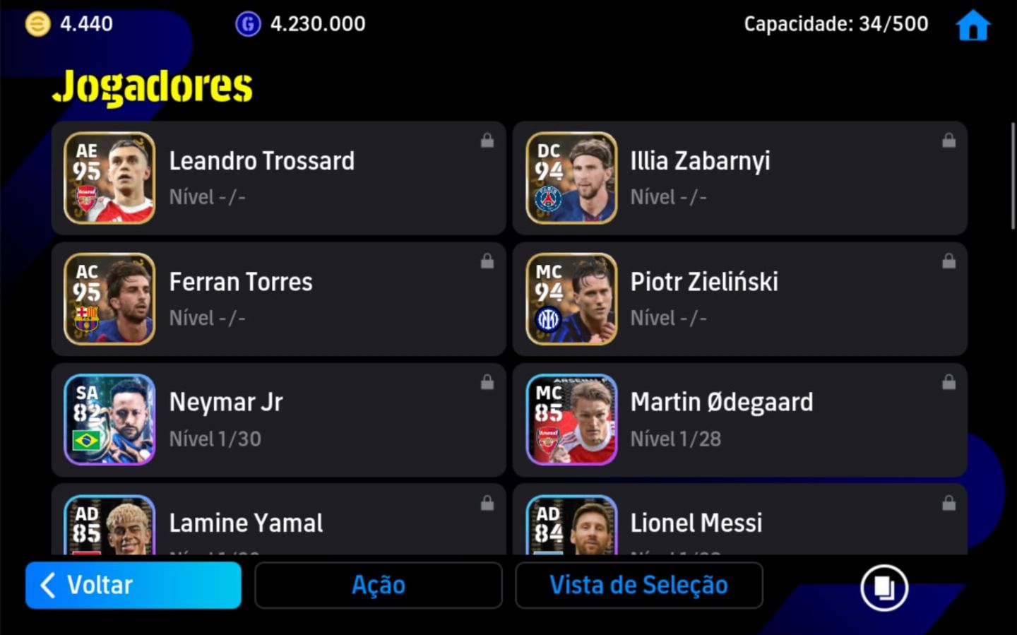 Contas EFOOTBALL MOBILE | 5050 MOEDAS + 4.9M GP + CRAQUES 95 OVERALL