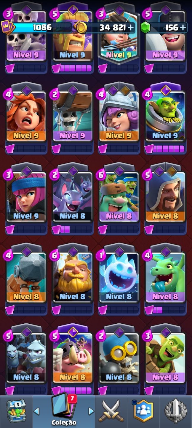 Conta de clash royale 7500+ coroas, torre nvl 13, 8 evoluções, etc...