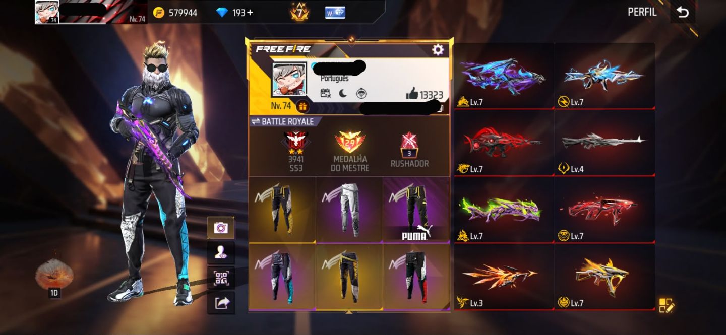 Conta Free Fire Gemada com 8 Angelicais 8 Evolutivas 5 Punhos 800+ Peitorais