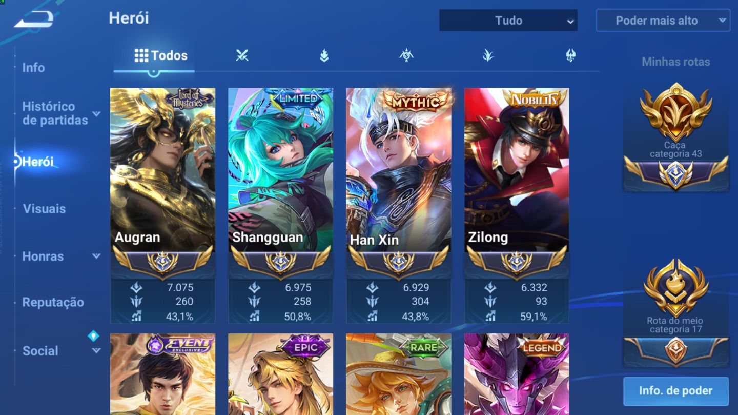 Minha conta honor of kings com skins extremamente raras