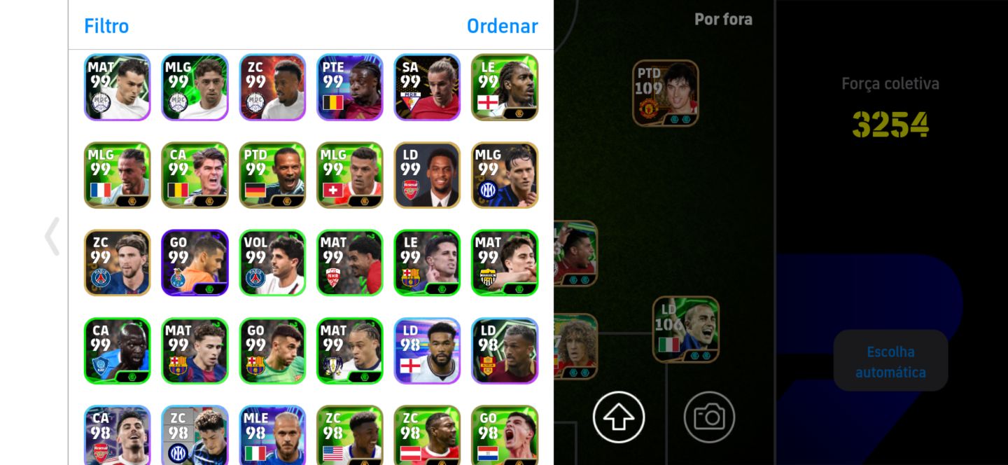Conta top de efootball mobile com Hazard, Best e Kaká.
