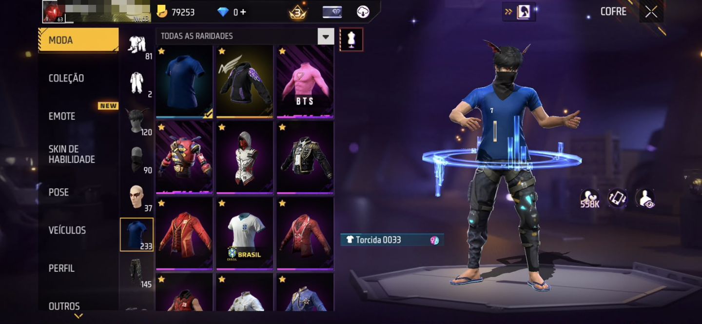[CONTA RARA] BTS + 233 TORSOS + 145 CALÇAS + ITENS RAROS | FREE FIRE