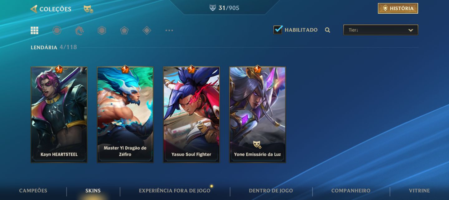 Conta de Wild Ri, level 72 e no diamante 3 e 31 skins.
