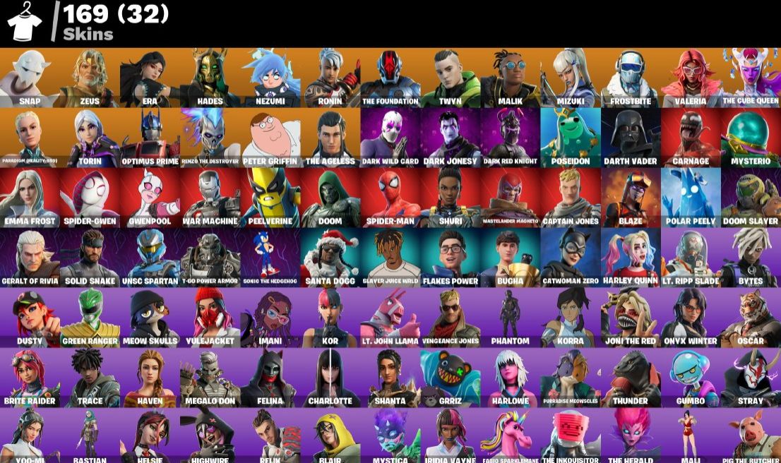 CONTA FORTNITE BOA | 169 SKINS | PETER GRFFIN | SKINS MARVEL | HARLEY QUINN e +