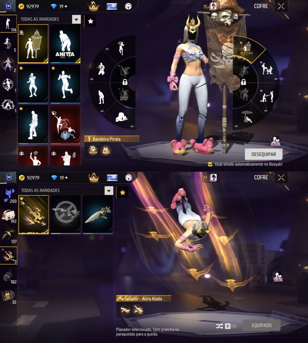 CONTA FREE FIRE FEMININA E MASCULINA, FOCO NO FEMININO