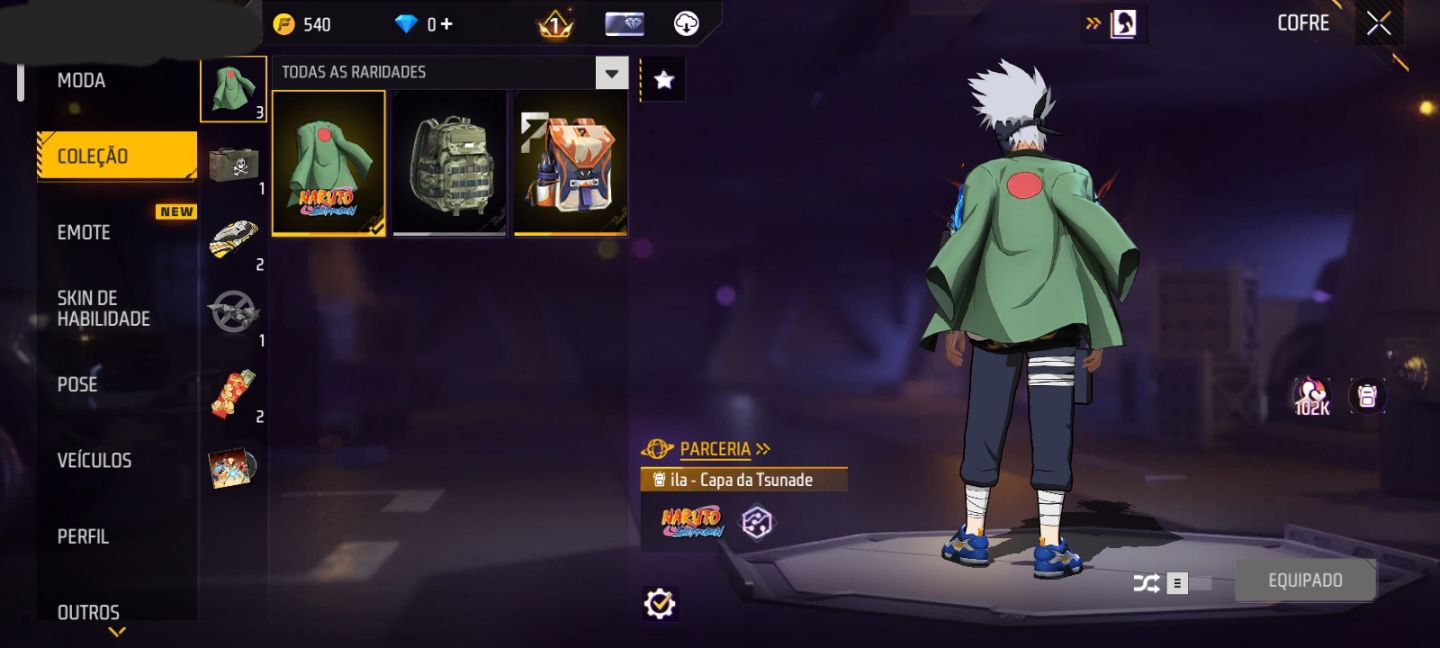 CONTA FF + NAILOONG + KAKASHI + 2 SKINS + EMOTE + XM8 ATRIBUTADA (SEU EMAIL)