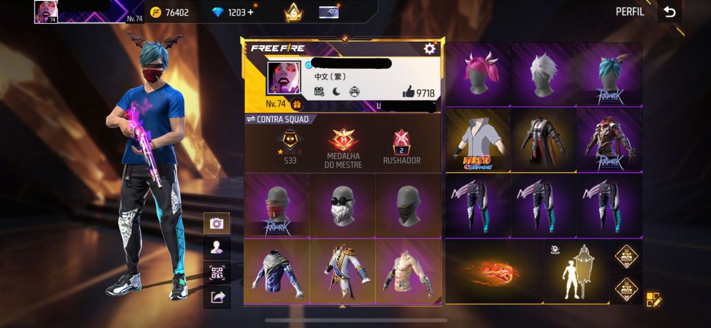 Conta free fire super gemada level 74 9700+ likes, ragnarok, punho, angelical